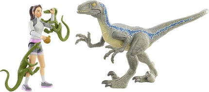Mattel Jurassic World Camp Cretaceous Yasmina Yaz and Velociraptor Human and Dino Pack with 2 Action Figures, 2 Compys Figures and Accessory, Toy Gift Set and Collectible