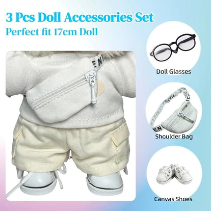 3pcs Doll Accessories Set Included Mini Glasses, Shoulder Bag and Canvas Shoes, Dress Up Accessories Replacement for 17cm Doll, Mini Costume Supplies for 6.7in Figures (Set of White)