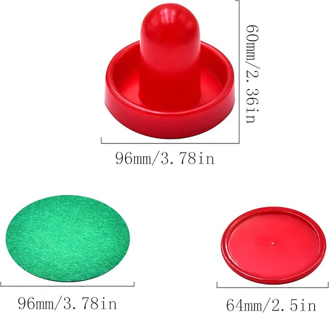 1 Set Air Hockey Pushers and Air Hockey Pucks Great Goal Handles Pushers Goal Handles Paddles Replacement Accessories - 2 Red Air Hockey Pushers and 4 Red Pucks (96mm)