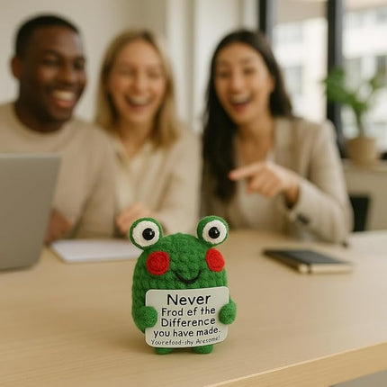 Positive Crochet Frog Inspirational Gifts, Emotional Support Crochet Frog, Handmade Positive Crochet Animals Desk Decor Coworker