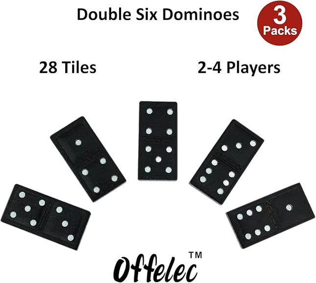 Offelec Wooden 3 Pack Double 6 Domino Set - 28 Tiles Each | Classic Family Table Games for Kids, Adults, and Parties | Perfect for Classroom, Travel, Durable Board Game for Fun Nights