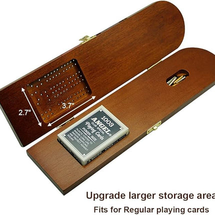 Juegoal Wood Cribbage Board Game Set 3 Tracks with Metal Pegs, Cards, Storage Area