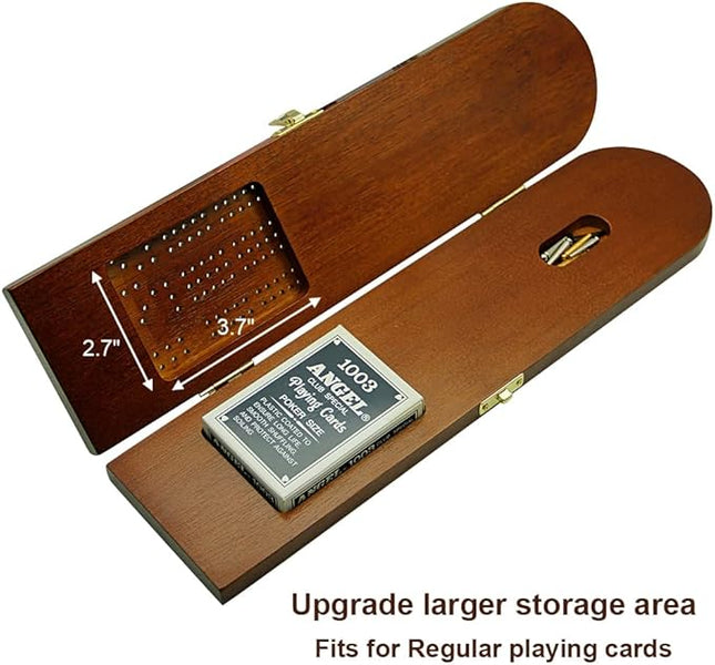 Juegoal Wood Cribbage Board Game Set 3 Tracks with Metal Pegs, Cards, Storage Area