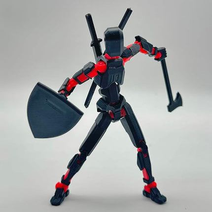 (Assembly Completed) 3D Printed Figure 5.54-inch Dummy13 with Weapon Expansion Set, Full Body Mechanical Movable Toy, Desk Decoration. (Black)