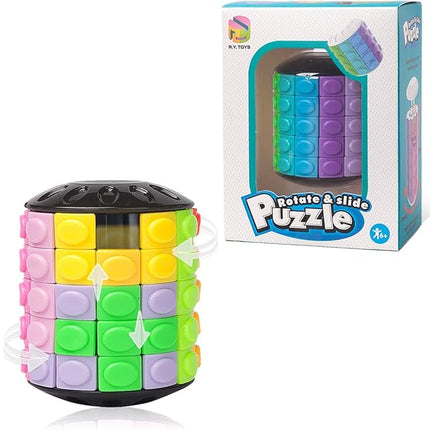 R.Y.TOYS Rotate and Slide Puzzle-Design Patent,Fidget Toys(Restore/Create)-12 Colors,5 Layers-Open Cover for Quick Play,Brain Teaser,Sensory Toys,Stocking Stuffers,Easter Basket Stuffers Essentials