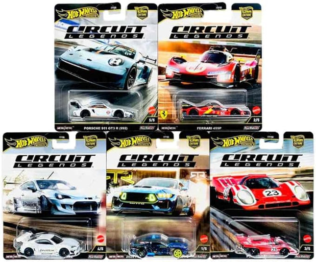 Hot Wheels Circuit Legends Die‑Cast Racing Set – Porsche, Ferrari, Ford & Subaru Icons, 1:64 Scale, Ages 3+ (Pack of 5) FPY86-961K