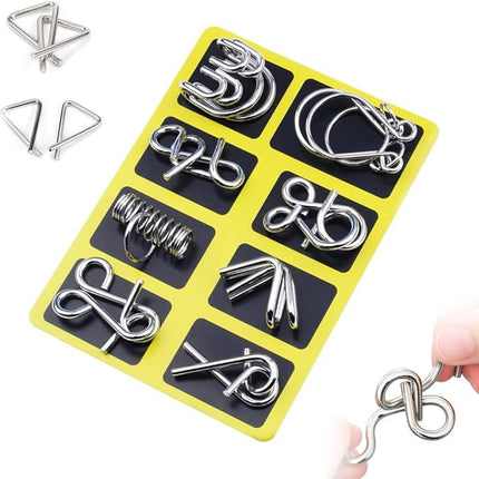 Metal Puzzle Ring, 2025 New IQ Test Brain Teaser Disentanglement Set, Yellow Version Metal Wires Fidget Toy for Kids Adults, Fun Educational Puzzles Brain Teasers for Students Gifts (Yellow)