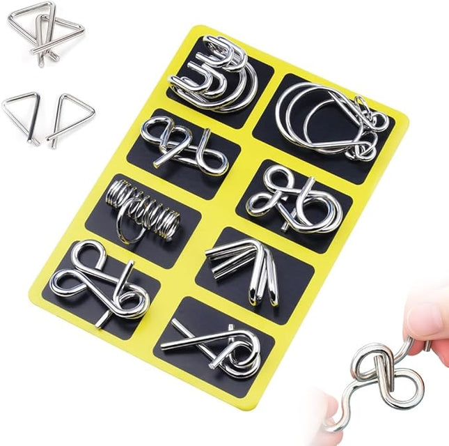 Metal Puzzle Ring, 2025 New IQ Test Brain Teaser Disentanglement Set, Yellow Version Metal Wires Fidget Toy for Kids Adults, Fun Educational Puzzles Brain Teasers for Students Gifts (Yellow)