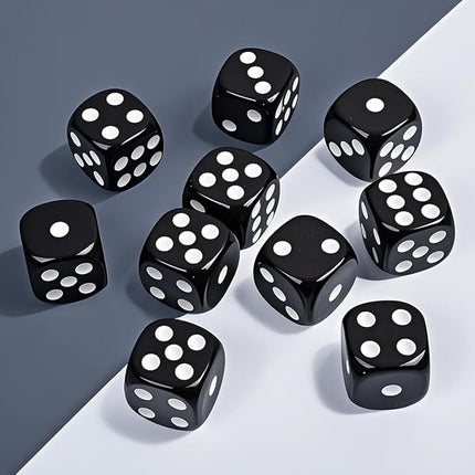 50 Pieces White Black Dice Set (16mm 6-Sided) - 25 White Dice and 25 Black Dice with Bold Pips for Board Games, Math Learning, Educational Activities, Family Game Nights