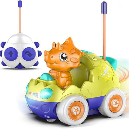 Remote Control Car for Toddlers Toddler Toys for 18+Months RC Cars with LED Lights & Music Dinosaur Toy for Kids Orange