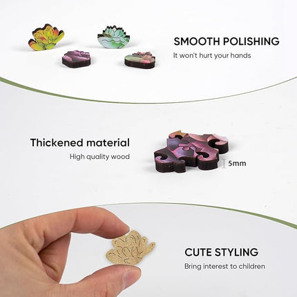 delobil Succulent Garland Wooden Puzzles for Adults, 200 Pieces Mandala Jigsaw Puzzles, Unique Shaped Medium Size Wood Puzzle Gift for Kids, Family Game 11.3'' x 10.5''