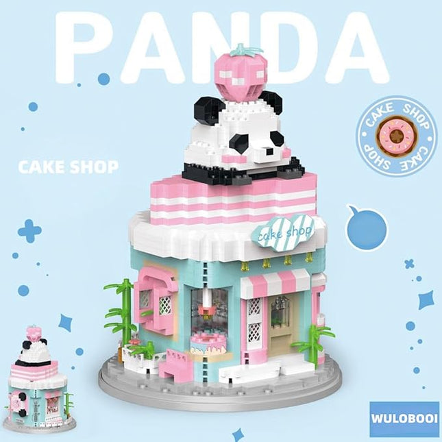 Street View Cake Shop Mini Building Blocks,1013 Pieces Cute Panda Animal Micro Building Sets,Simulation Architecture Construction Toy,Creative Gifts for Adults Teens