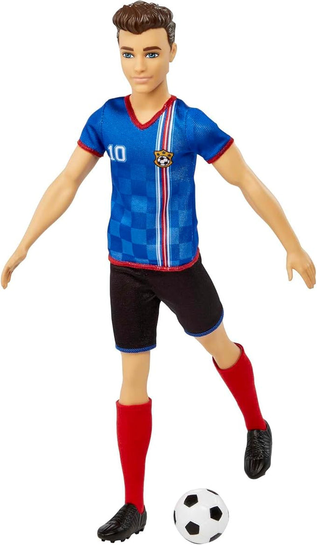 Barbie Careers Ken Fashion Doll & Accessory, Soccer Player with Cropped Hair, #10 Uniform, Tall Socks, Cleats & Ball