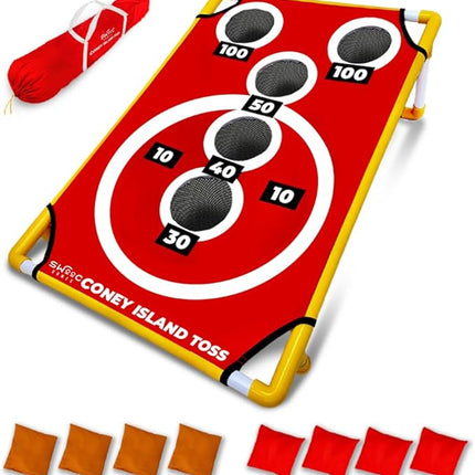 SWOOC Games - Coney Island Toss™ - Arcade Style Cornhole Board Set w/Carrying Case & 15+ Games - Corn Hole Games for Adults - Kids Bean Bag Toss Game - Kids Cornhole Set w/Bags - Outdoor Yard Games