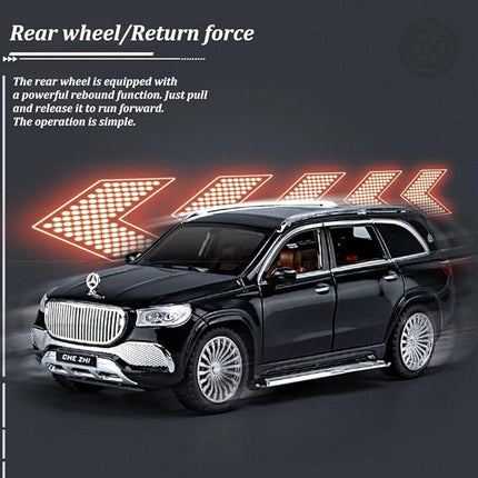 1/24 Scale Benz GLS600 SUV Toy Car, Zinc Alloy Diecast Car Model with Sound Light and Pull Back Function, Collectible Children's Toy Vehicles for Boys Adults Gift