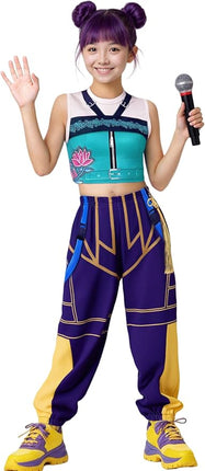 Girls Demon Pop Singer Hunters Costume 3-14 Years Stage Dance Idol Cosplay Outfit, Kids Halloween Costumes