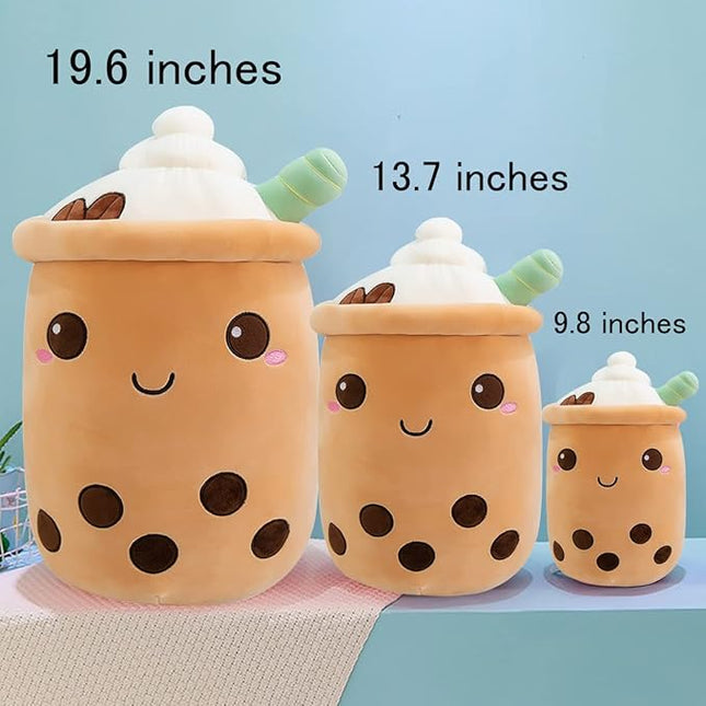 MDXMY Plush Stuffed Bubble Tea Plush Pillow Soft Cute Pearl Milk Tea Hug Toy(Brown Cream, 19.6 inches)