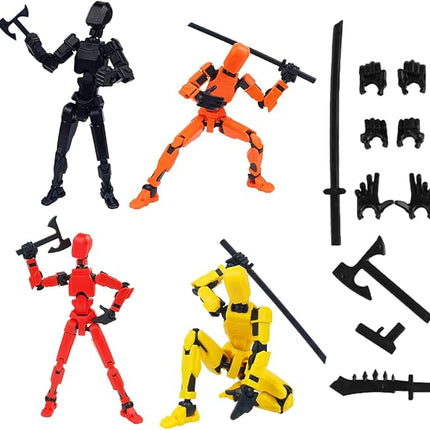 WEAREWE 4PCS Action Figures Set 13 Luck 13 Action Figure Multi-Jointed Movable Toy for Kids (Black-Orange-red-Yellow)