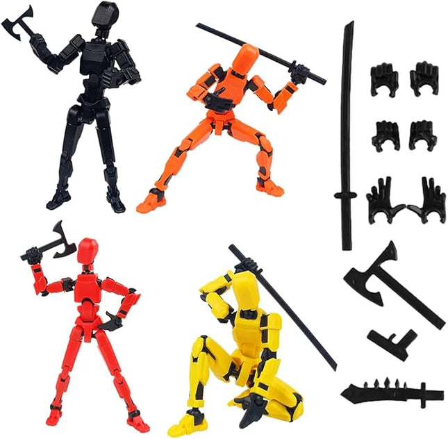 WEAREWE 4PCS Action Figures Set 13 Luck 13 Action Figure Multi-Jointed Movable Toy for Kids (Black-Orange-red-Yellow)