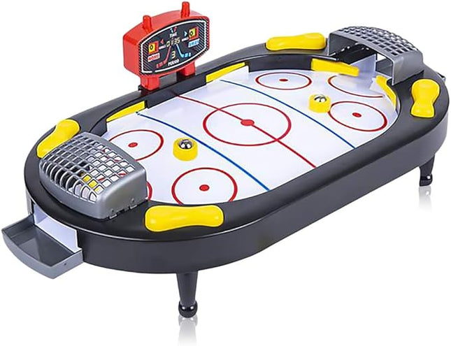 Gamie Air Hockey Tabletop Mini Game, Desktop Sports Game with Mini Hockey Table, 2 Pucks, and Scoreboard, Fun Indoor Games for Home, Office, Best Gift Idea for Kids