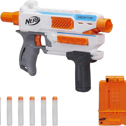 NERF Modulus Mediator Blaster - Fires 6 Darts in a Row, Pump Action, Slam Fire, Includes 6-Dart Clip and 6 Official Nerf Elite Darts (Amazon Exclusive)