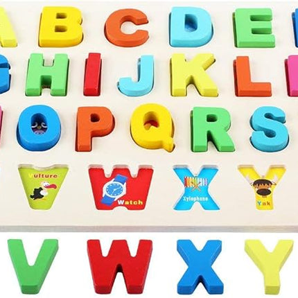 QZMTOY Wooden Puzzles for Toddlers, Wooden Alphabet Number Shape Puzzles Toddler Learning Puzzle Toys for Kids, 3 in 1 Puzzle for Toddlers, Age 3+ (Set of 3)