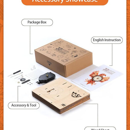 3D Wooden Puzzles for Adults, 3D Puzzle Fire Phoenix Clock Kit (with Pendulum), 3D Puzzles for Adults Teens Home Wall Decor Clock Puzzle Gifts for Adult