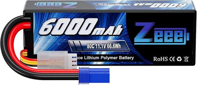 Zeee 3S Lipo Battery 6000mAh 11.1V 80C Hard Case RC Battery with EC5 Plug for RC 1/8 1/10 Scale Vehicles Car Trucks Boats