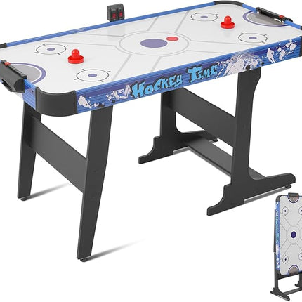58" Foldable Air Hockey Table, Folding Indoor Hockey Game Table for Adults&Kids, Portable Arcade Game Set w/ 2 Pucks, 2 Pushers, LED Scorer, Powerful by 12V Motor for Game Room, Home, Office
