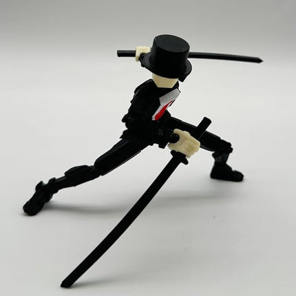 3D Printed 5.54-inch Multi-Jointed Action Figures Dummy13, Full Body Mechanical Movable Toy, Multiple Accessories, Hand Painted Figure, Desk Decoration, Creative Gifts (Y-Black Gentleman)