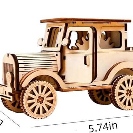 3D Wooden Puzzle Retro Car Model Desktop Toy DIY Handmade Wooden Model Car Kit Adult/Youth/Children Creative Gift
