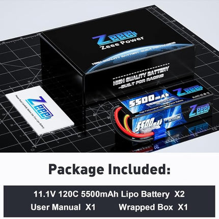 Zeee 3S Lipo Battery 5500mAh 11.1V 120C Hard Case RC Battery with EC5 Connector for RC Car 1/8 1/10 Scale Vehicles Tank Truck Boats Helicopter Racing Hobby (2 Pack)