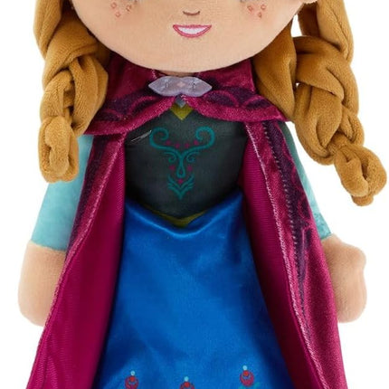 Disney Store Official Anna Plush Doll - 14 Inch Disney Plush with Velour Cape with Decorative Printed Filigree & Foam Clasp, Satin Dress, Boots & Embroidered Features - Frozen Toys for Girls