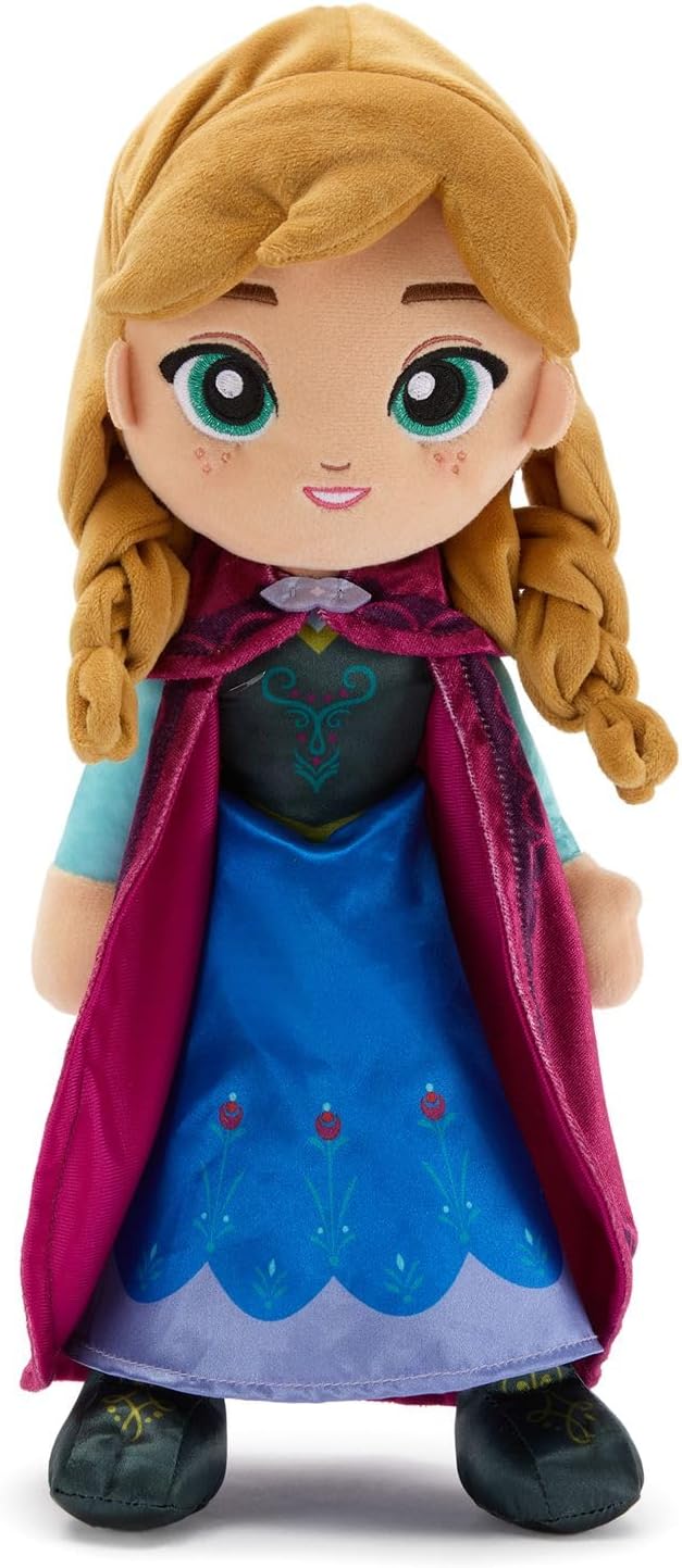 Disney Store Official Anna Plush Doll - 14 Inch Disney Plush with Velour Cape with Decorative Printed Filigree & Foam Clasp, Satin Dress, Boots & Embroidered Features - Frozen Toys for Girls