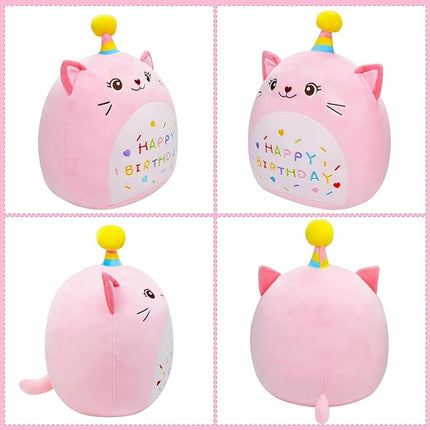 Cat Plush Toy 14 Inch Cute Unicorn Birthday Stuffed Animal Soft Cat Plushies Pillow Pink Doll Gifts for Kid Toddlers Home Room Decoration