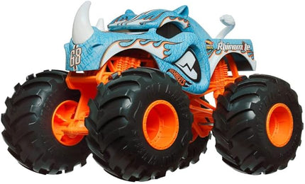 Hot Wheels Toy Monster Trucks Oversized Rhinomite 2024, 1:24 Scale Die-Cast, Blue, Orange, White