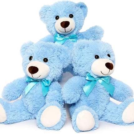 MaoGoLan Bulk Teddy Bear Baby Shower, 3 Packs Small Teddy Bear Stuffed Animals in Bulk,13.5" Small Stuffed Bears Plush for Wedding,Birthday,Christmas, Party Decorations,Light Blue