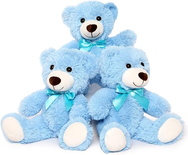 MaoGoLan Bulk Teddy Bear Baby Shower, 3 Packs Small Teddy Bear Stuffed Animals in Bulk,13.5" Small Stuffed Bears Plush for Wedding,Birthday,Christmas, Party Decorations,Light Blue
