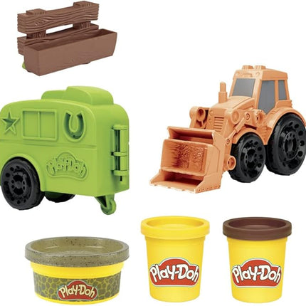 Play-Doh Wheels Tractor Farm Truck Toy for Kids 3 Years and Up with Horse Trailer Mold and 3 Cans of Non-Toxic Modeling Compound