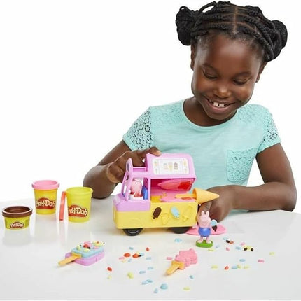 Play-Doh Peppa's Ice Cream Playset with Ice Cream Truck, Peppa and George Figures, and 5 Non-Toxic Modeling Compound Cans, Peppa Pig Toy for Kids 3 Years and Up