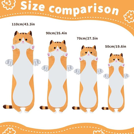 Long Plush Toy Cat Pillow Cute Plush Cat Toy Doll Stuffed Animal Cat Hugging Pillow for Sleeping Gift for Kids and Girls(Yellow,50cm/19.6in)