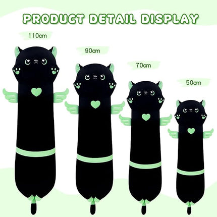 43in Long Plush Toy Cat Pillow Cute Plush Cat Toy Doll Stuffed Animal Cat Hugging Pillow for Sleeping Gift for Kids and Girls(Black&Green,110cm/43.3in)