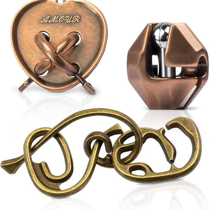 Fun Metal Brain Teaser Puzzle Games - Adults Mind 3D Toys -Teens IQ Insight Challenge - Educational Gift for Ages 12+ （3PCS）