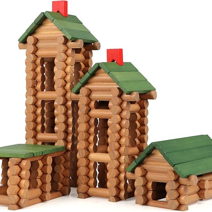 Wondertoys 328 Pcs Wooden Logs Set Ages 3+, Classic Building Log Toys for Kids, Creative Construction Engineering Educational Gifts