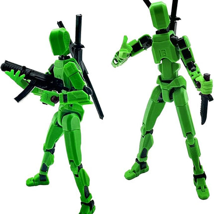 (Assembly Completed) 3D Printed Figure 5.54-inch Dummy13 with Weapon Expansion Set, Full Body Mechanical Movable Toy, Desk Decoration. (Green)