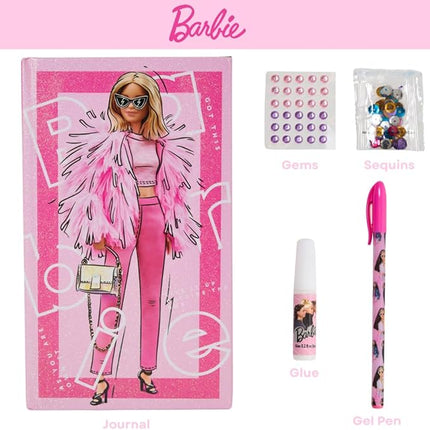 Barbie Sparkle Journal Set for Kids, Journal Kit with Stickers and Gems