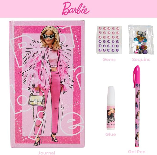 Barbie Sparkle Journal Set for Kids, Journal Kit with Stickers and Gems