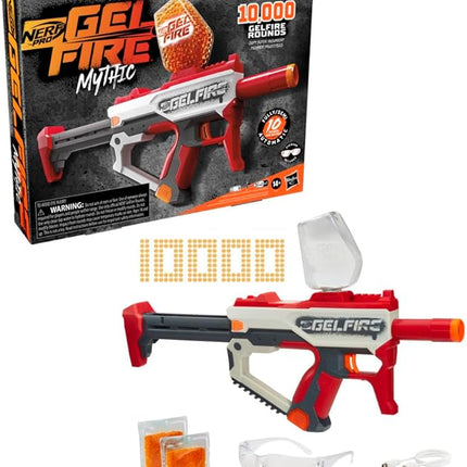 Nerf Pro Gelfire Mythic Full Auto Blaster & 10,000 Gelfire Rounds, 800 Round Hopper, Rechargeable Battery, Eyewear, Ages 14 & Up