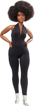 Barbie Signature Looks Doll (Curvy, Brunette) Fully Posable Fashion Doll Wearing Black Jumpsuit, Gift for Collectors