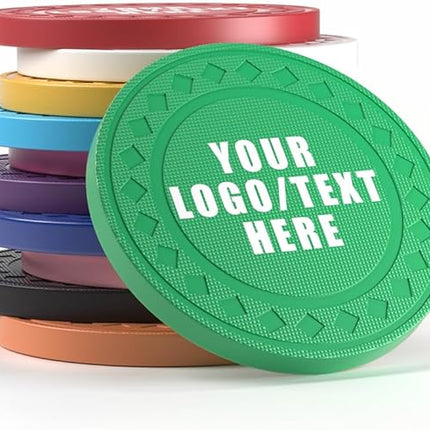 100 Personalized Plastic Diamond Chips, Print Your Image and Text, Tokens for Casino Player, Board Game, Late Night Poker Game, Party, Bar, Golf Ball Markers, Business Cards, Redemption